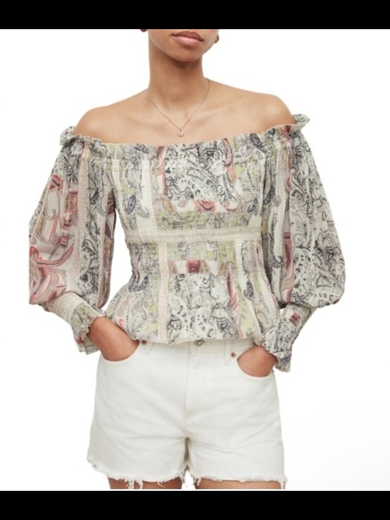 All Saints Tops - AllSaints Lara Makutu Off Shoulder Top Women's US 4 Soft Pink Boho Paisley NWOT